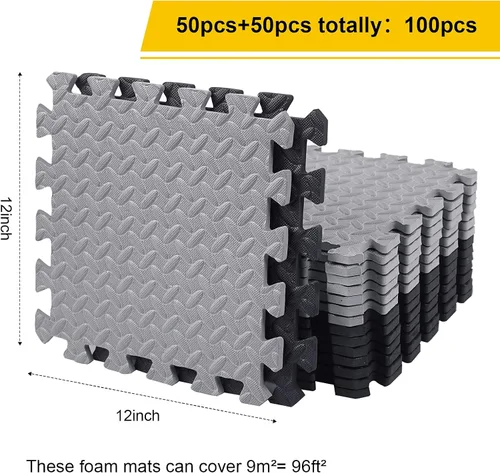 Miniatura 2 de Ecally 100 piezas 12 x 12 alfombrillas de espuma para gimnasio, cubiertas de piso para gimnasio en casa, 96 pies cuadrados, alfombras cuadradas