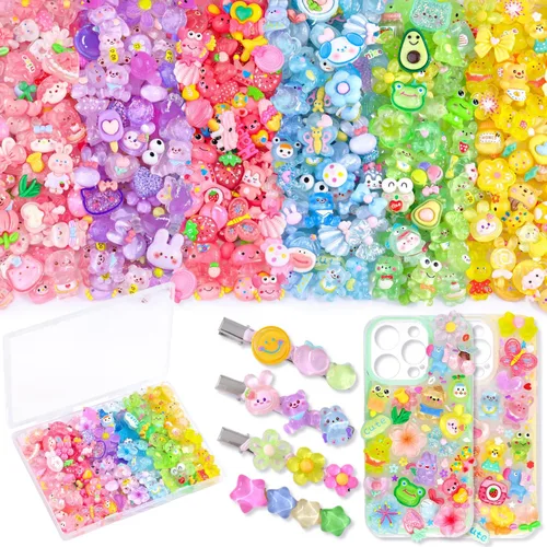 Miniatura 17 de 100 dijes de slime de gelatina de resina con parte trasera plana para slime, dijes Kawaii aleatorios para adornos de teléfono, caja de basura a