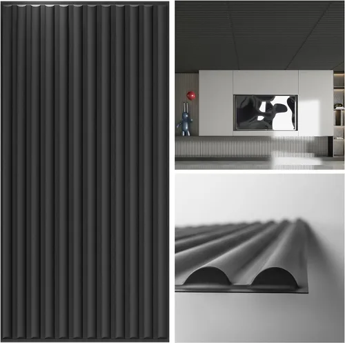 Art3d - Paneles de techo colgante de 2x4 pies en negro, diseño semi-cilíndrico de 12 hojas, paneles de pared 3D para decoración interior de pared de
