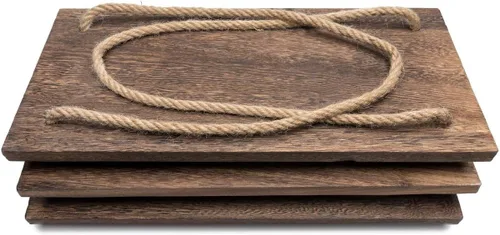 Miniatura 8 de Mkono Estantes colgantes de madera rústica de 3 niveles, estantes flotantes de pared para plantas de fotos, estante de almacenamiento colgante