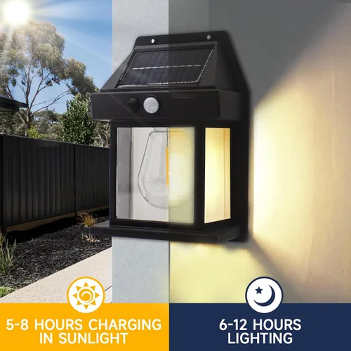 Miniatura 4 de Luces solares impermeables al aire libre, 3 modos de luz de seguridad con sensor de movimiento del atardecer al amanecer, luces de pared alimentadas