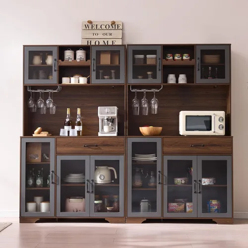 Miniatura 7 de Fatmok - Armario de despensa de 71 pulgadas, gabinete de almacenamiento para barra de café con estación de carga y luces LED, alacena alta de cocina