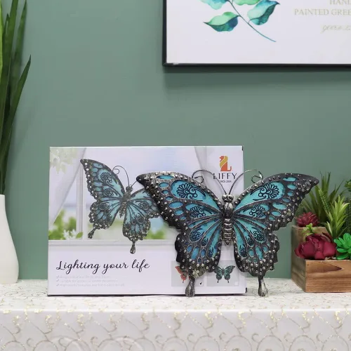 Miniatura 3 de LIFFY Decoración de pared de mariposa de metal, esculturas artísticas de pared de vidrio para exteriores, 12 pulgadas, decoración de jardín colgante