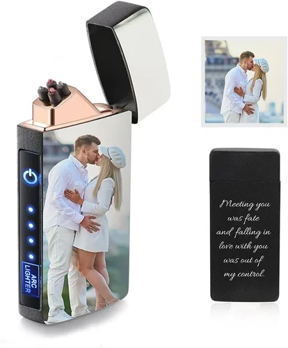 Miniatura 10 de Encendedor de arco eléctrico con foto personalizada USB recargable a prueba de viento, interruptor táctil grabado personalizado con indicador