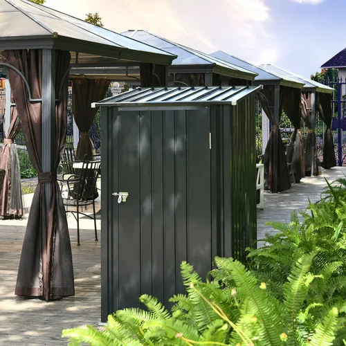 Miniatura 7 de Cobertizo de almacenamiento para exteriores, cobertizo de jardín de acero metálico de 3 x 3 pies con puerta individual con cerradura, pequeño