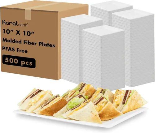Miniatura 11 de KARAT EARTH Plato cuadrado de bagazo, platos desechables ecológicos, color blanco, 500 piezas (6 x 6 pulgadas)