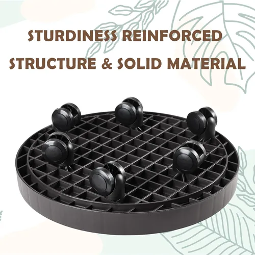 Miniatura 5 de Organizador de macetas de 15.5 pulgadas con ruedas, soporte de ruedas resistente para plantas en maceta, bandeja de base redonda con ruedas, soporte