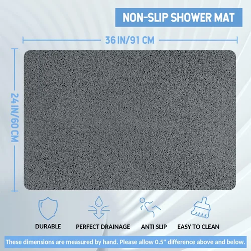 Hargiis - Tapete antideslizante de secado rápido para tina y ducha, tapete exfoliante para pies, para baño, cocina u hotel, gris, 36 x 24 pulgadas