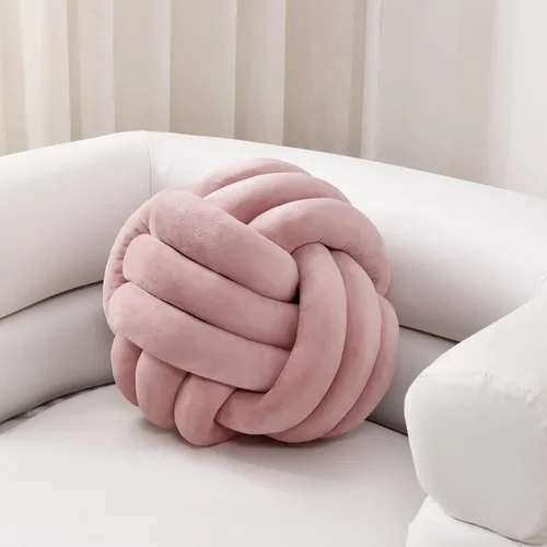 Miniatura 13 de Sioloc - Almohadas de nudo suave, cojín redondo para decoración del hogar, almohada de bola anudada hecha a mano (13.7 pulgadas, color verde)