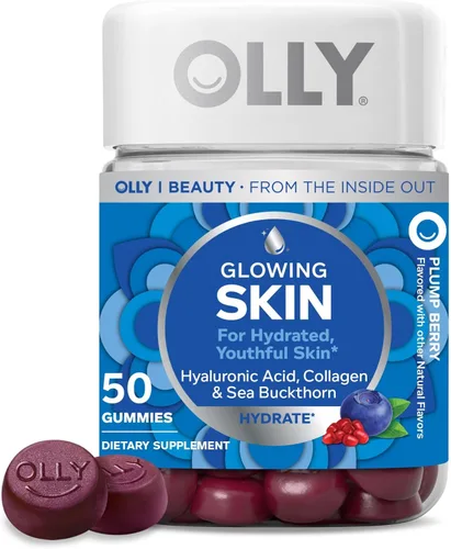 OLLY Gomitas para Piel Radiante, Piel Hidratada y Juvenil,* Ácido Hialurónico, Péptidos de Colágeno, Espino Amarillo, Sabor Plump Berry, Suministro