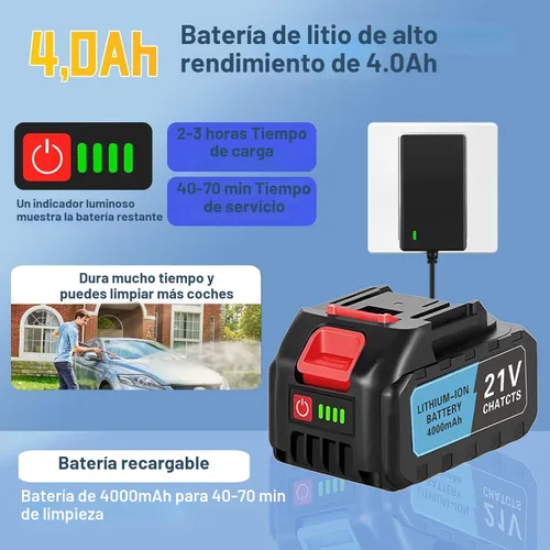 Miniatura 4 de Lavadora a presión portátil inalámbrica, Lavadora a presión inalámbrica de 980 PSI para autos con 2 baterías, boquilla 6 en 1, manguera de 5 metros