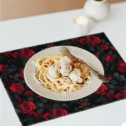 Miniatura 6 de Red Rose Placemats Set of 6 Resistant Table Mats Washable Place Mats for Dinner Party Table Decoration