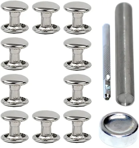 Miniatura 14 de 300 juegos de remaches de cuero, remaches de doble tapa, tubulares, metálicos, para reparaciones y decoración, accesorios para manualidades de Negro