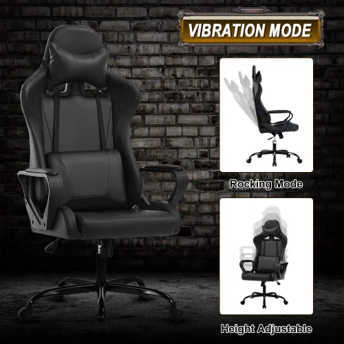 Miniatura 6 de Silla moderna para videojuegos, ergonómica con respaldo alto, silla de oficina de piel sintética con soporte lumbar, color negro