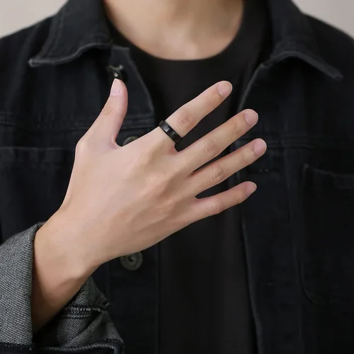 Miniatura 9 de TTVOVO Anillo de acero inoxidable cepillado mate para hombre de 0.157 in, 0.236 in, 0.315 in, 0.394 in, color negro, azul, plateado, anillo