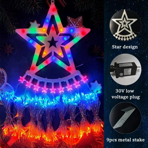 Miniatura 5 de Aokudoni Decoraciones de Navidad al Aire Libre: 3.84m 350LED Luces de Cascada con 8 Modos de Iluminación, Luces de Navidad para Árbol, Casa, Patio