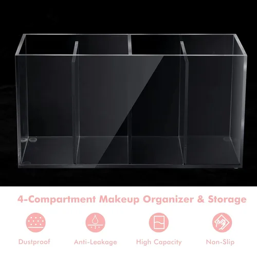Miniatura 3 de Organizador de maquillaje acrílico de 4 compartimentos con tapa, organizador de carrito de pestañas para Lash Techs, almacenamiento de baño con 4