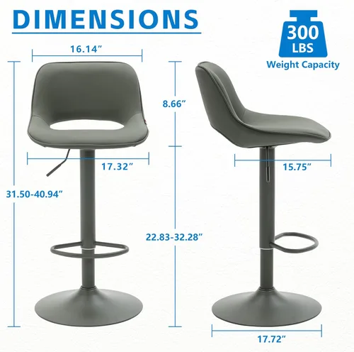 Miniatura 2 de YOUNIKE Juego de 2 taburetes de bar modernos giratorios, taburetes de bar ajustables de altura de mostrador, taburetes tapizados de piel sintética