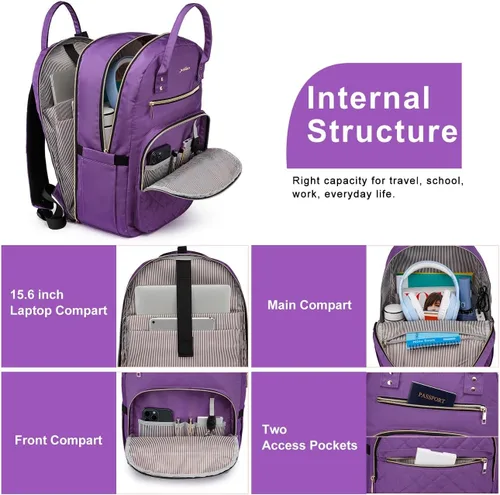 Miniatura 4 de YAMTION Mochila para mujeres y adolescentes, mochila escolar TSA para laptop con USB para estudiantes universitarios, negocios, oficina, trabajo