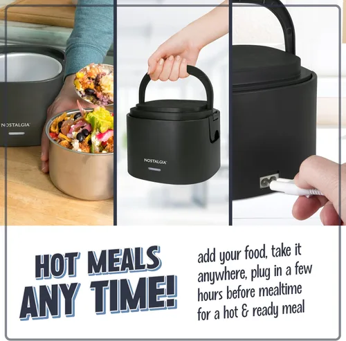 Miniatura 5 de Nostalgia Fiambrera portátil calentada – Calentador de alimentos de acero inoxidable de 2.5 tazas – Cable desmontable, tapa a prueba de fugas, asa