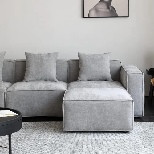 Miniatura 9 de Acanva Juego de Sofá Seccional Modular de Lujo para Sala de Estar, Sofá de Estilo Moderno Minimalista con Otomana y Chaise, Forma de L, Gris