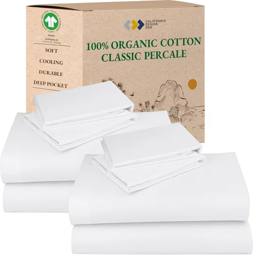 Miniatura 32 de California Design Den Sábanas King con Rayas, 100% Algodón Orgánico Percal, Juego de Sábanas de Bolsillo Profundo King y Fundas de Almohada - Raya