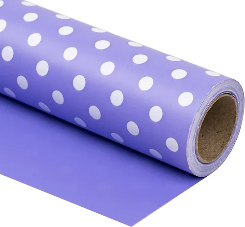 Miniatura 18 de WRAPAHOLIC Papel de regalo reversible, mini rollo, 17 pulgadas x 33 pies, estampado plateado y diseño de lunares para cumpleaños, vacaciones, bodas