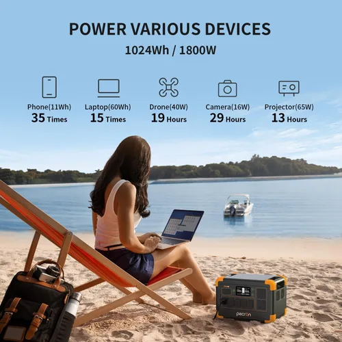 Miniatura 3 de pecron Estación de energía portátil E1000LFP, batería de reserva LiFePO4 de 1024 Wh/1800 W, generador solar expandible a 4096 Wh, estación