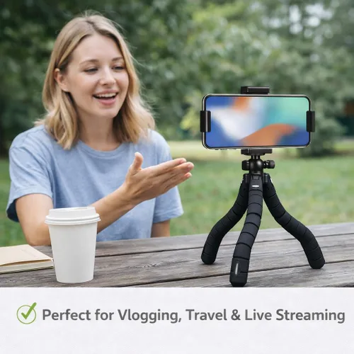 Miniatura 5 de Acuvar Trípode para teléfono celular con control remoto, soporte flexible de 10 pulgadas, soporte para teléfono y adaptador GoPro, trípode de viaje