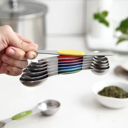 Miniatura 8 de Spring Chef Juego de 8 cucharas medidoras magnéticas de acero inoxidable multicolor con nivelador, cucharadita de metal anidable y cucharadas Varios