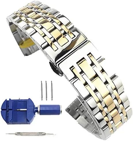Miniatura 2 de DAHASE Correa de reloj de acero inoxidable con extremo recto curvo 2 en 1, 12, 14, 15, 16, 17, 18, 19, 20, 21, 22, 23, 24, 1.024 in, correa