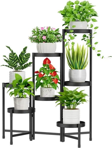 Miniatura 33 de iDavosic.ly Soporte para plantas para interiores y exteriores, estante esquinero de metal de 5 niveles, estante alto plegable para orquídeas