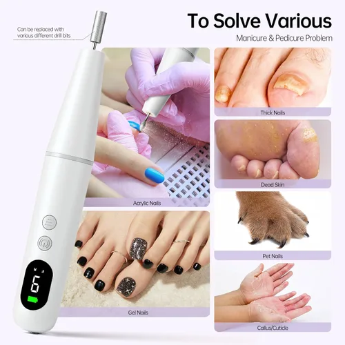 Miniatura 3 de Kit de taladro eléctrico de uñas, lima de uñas eléctrica, máquina de taladro de uñas inalámbrica para uñas de polvo de gel acrílico, manicura Blanco