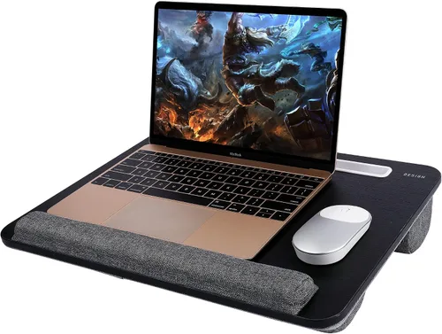 Besign LT08 - Soporte para laptop, escritorio de regazo portátil con cojín de almohada, se adapta a portátiles de hasta 14 pulgadas, con tira Negro