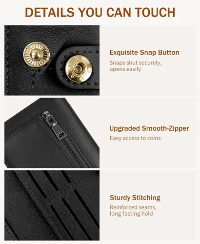 Miniatura 5 de Immaturus Cartera de Mujeres, Carteras de Tarjetas delgadas con bloqueo RFID, Organizador de Tarjeta de Crédito de Cuero PU doble con cremallera