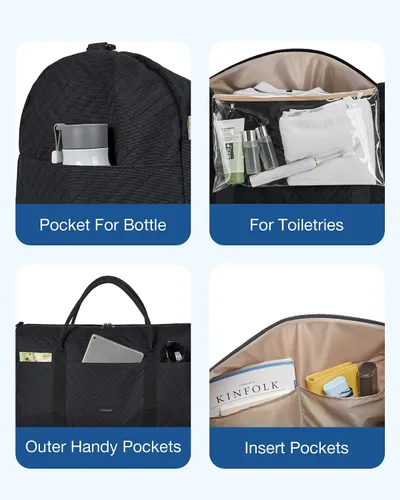 Miniatura 6 de BAGSMART - Bolsa de viaje grande de 40 litros, bolsa de mano para hombres y mujeres, con compartimento para zapatos, color negro, Negro- 1