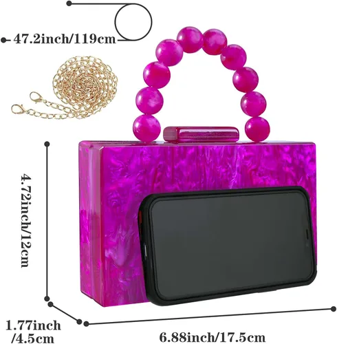 Miniatura 6 de Monederos acrílicos de noche, bolso de mano de mármol para mujer, bolso cruzado con cadena de perlas, formal, boda, fiesta de graduación