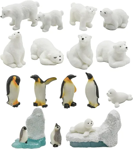 18 piezas de figuras realistas de animales árticos de resina, oso polar, pingüino, sello de pingüino, figuras de iceberg en miniatura, decoración de