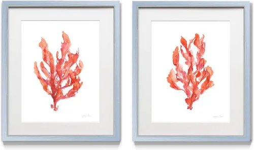 Miniatura 34 de Renditions Gallery Coral antiguo en azul marino I juego de 2 piezas enmarcado, par temático de océano submarino, azul, marco plateado moderno, Coral
