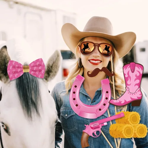 Miniatura 3 de 25 piezas de vaquero occidental para cabina de fotos, patrones de cabina de fotos de vaquero, decoraciones de fiesta, recuerdos de fiesta para niñas