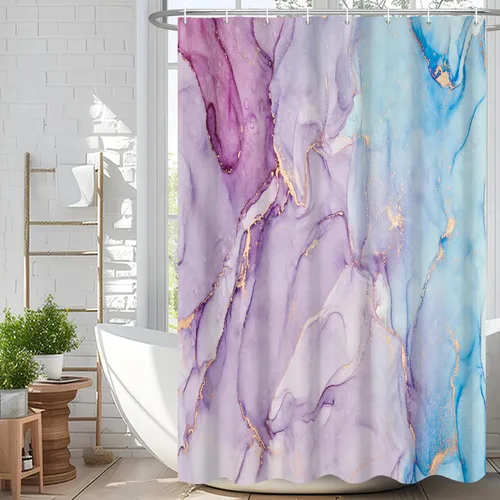 Miniatura 47 de Cortina de ducha abstracta de mármol negro gris y dorado con grietas, cortina de baño moderna ombre impresa, cortina impermeable y lavable de tela