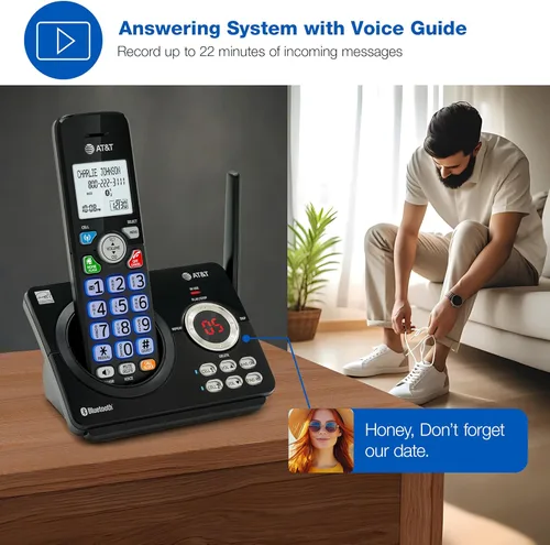 Miniatura 2 de AT&T Teléfono inalámbrico DECT 6.0 - Bloqueador de llamadas inteligente, Bluetooth conecta a la celda, anuncio de identificación de llamadas