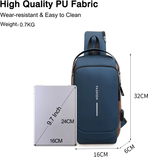 Miniatura 3 de FANDARE - Bolso de hombro para negocios, bolsa de pecho antirrobo con USB Azul