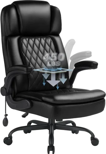 Miniatura 11 de Silla de oficina ejecutiva de 400 libras con reposapiés para personas pesadas, silla de escritorio ergonómica grande y alta con reposacabezas Negro