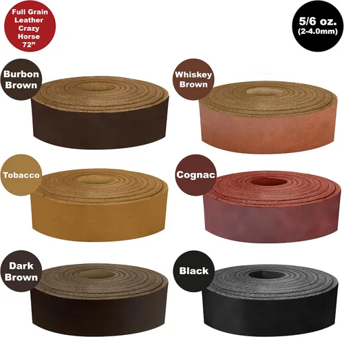 Miniatura 7 de ELW 5-6 oz (2-2.4mm) Correas negras de 1" de ancho x 40" de largo (2.5cm x 1.06m) de cuero de grano completo Crazy Horse de calidad para cinturones