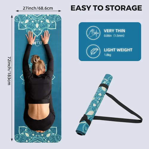 Miniatura 5 de U&M Tapete de yoga antideslizante, tapete de gamuza para ejercicio con bolsa de transporte para yoga, pilates y meditación, estiramiento de suelo