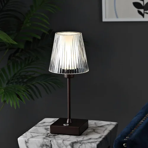 Miniatura 2 de JONATHAN Y JYL7225A - Lámpara LED recargable portátil de bronce aceitado de 12.5 pulgadas, con pantalla acrílica acanalada transparente, regulable