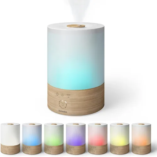 Homedics Humidificador ultrasónico de niebla fresca, luz nocturna de 8 colores, tanque de llenado superior de 0.66 galones, tiempo de funcionamiento