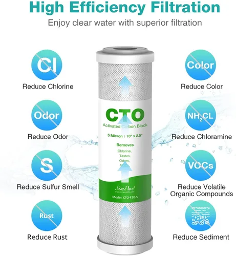 Miniatura 2 de SimPure Cartucho de Filtro de Agua de Sedimentos de Carbón de 5 Micrones de 10" x 2.5" para Toda la Casa de Repuesto para Sistema de Filtración