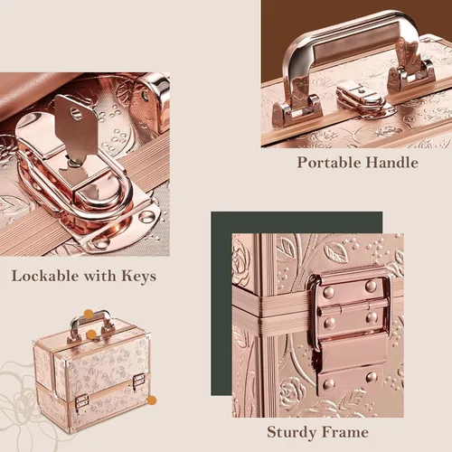 Miniatura 7 de FRENESSA Estuche de Maquillaje de 11.8 Pulgadas Estuche Organizador de Maquillaje Caja Grande de Cosméticos con Espejo Portátil 3 Bandejas Caja
